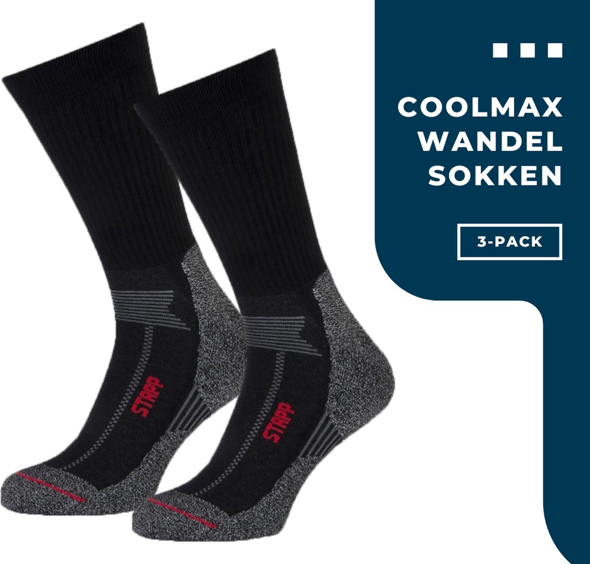 STAPP Boston 27410-999 Stevige Coolmax Wandelsokken – 3-Pack Zwart