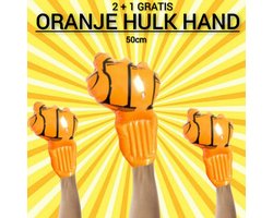 2 + 1 GRATIS Opblaasbare Oranje Hulk Hand 50cm- Limited Edition - Koningsdag - Voetbal / Football - Nederlands elftal - Fan Artikel Item - Versiering - Festival - Formule 1 - Vrijgezellenfeest - Kroon / Crown - Party - Orange - Verstappen