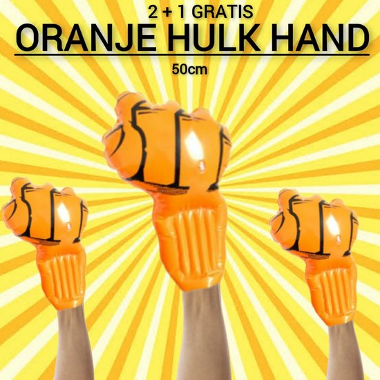 2 + 1 GRATIS Kroon & Opblaasbare Oranje Hulk Hand 50cm - Limited Edition - Koningsdag - Voetbal/Football - Nederlands elftal - Fan Artikel - Versiering - Festival - Formule 1 - Vrijgezellenfeest - Kroon / Crown - Party - Orange - Verstappen - Darts
