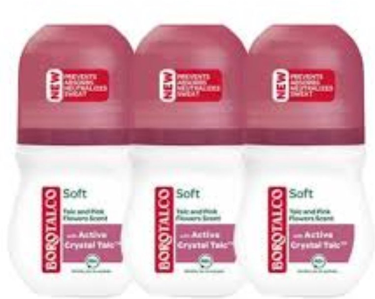 Borotalco Deo Rolller Soft - Talc & Pink Flower Scent - 3 x 50 ml