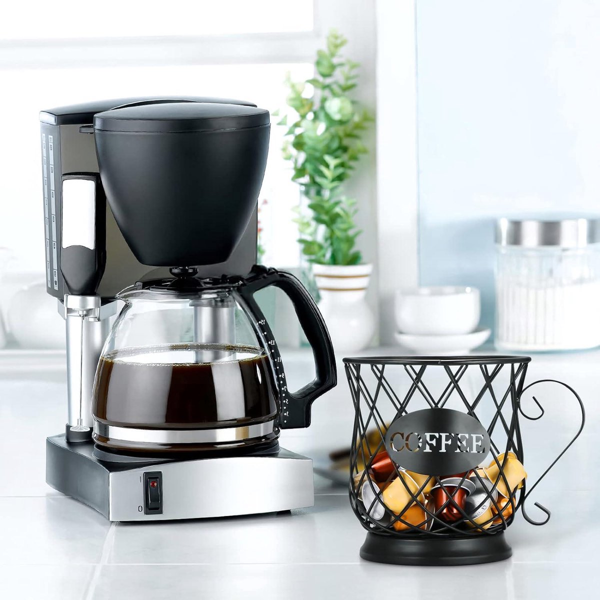 Koffiecapsulemand, koffiecapsules, opslag, koffiepodhouder, mand, koffiecapsule, opbergmand, koffiedispenser, koffiemand, grote capaciteit voor koffiecapsules, vruchten (klein