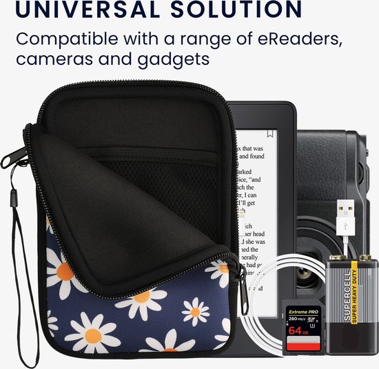 kwmobile Universele Cover voor eReader - Neopreen hoesje Madeliefjes design blauw / wit / geel - 17 x 12 x 2 cm van kwmobile — afbeelding 5