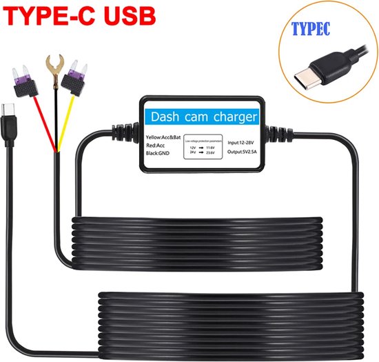 Foto: Drphone hpk2 hardwire parkeer kit lage voltagebescherming constante voeding usb c 12 24v 5v 2 5a 24h parkeerbewaking geschikt voor o a dashcams