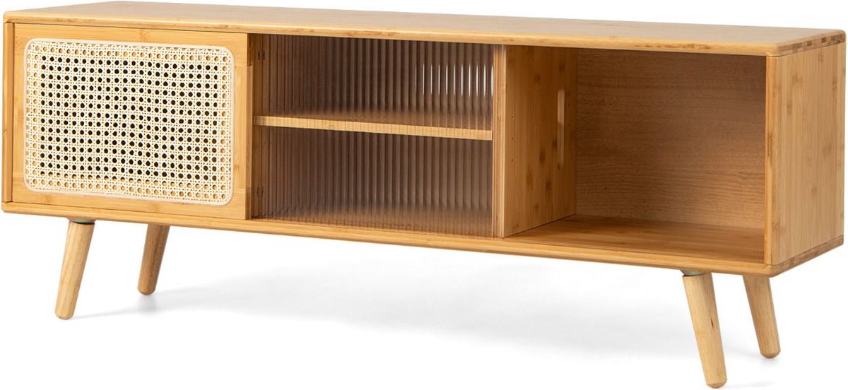 Rotan tv-meubel, tv-meubel Boho tv-meubel voor 140 cm tv, retro