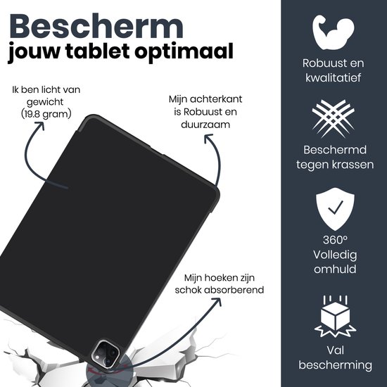 iPad Air 10.9 (2020) hoes - Étui à trois volets - Couverture rigide - Zwart