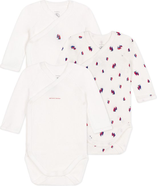 Petit Bateau Lot de trois bodys cache-cœur bébé manches longues en coton Barboteuse Mixte - Taille 56