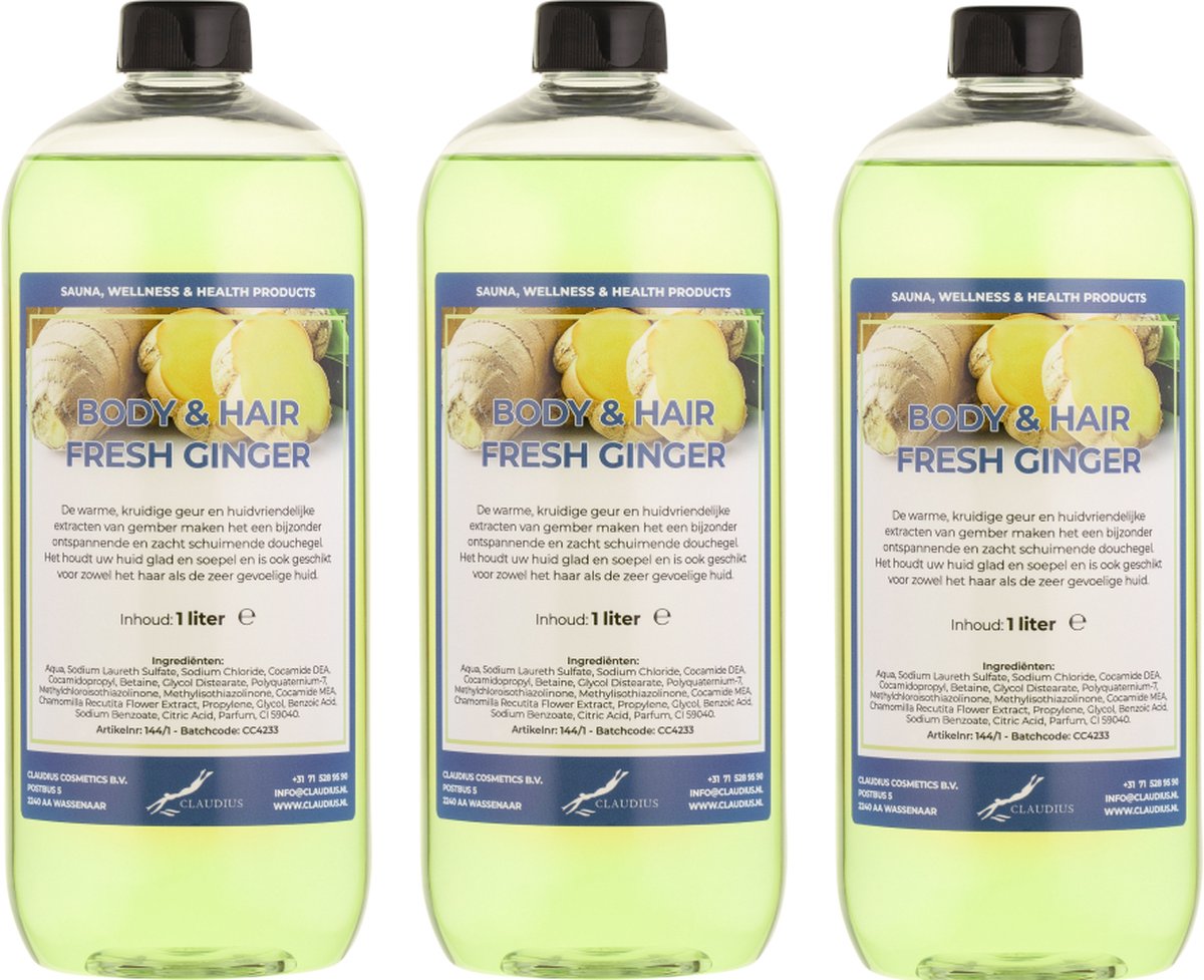 Goedkoopste Body & Hair Fresh Ginger 1 liter - set van 3 stuks - 2 in 1 voor lichaam en haar.