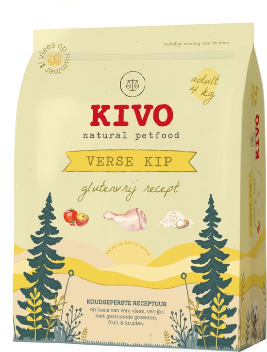 Kivo Petfood Hondenbrokken Verse Kip - 4 kg - Koudgeperst - Glutenvrij