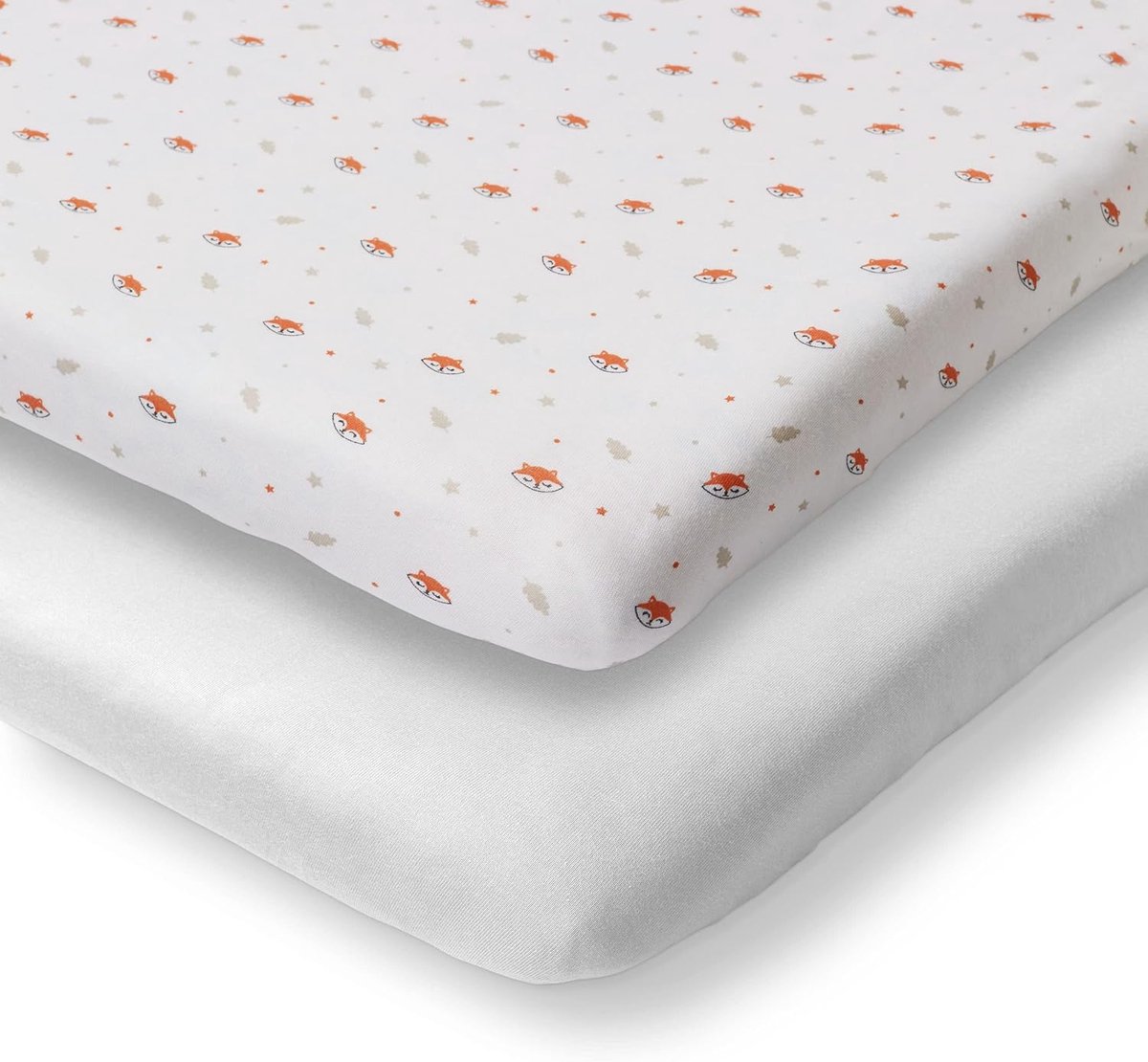 Hoeslaken 70 x 140 cm Baby - Pack van 2 - Vossen + Wit - Premium Laken - Zachte Jersey - 100% Katoen - Wasbaar op 60°C - Babybeddengoed