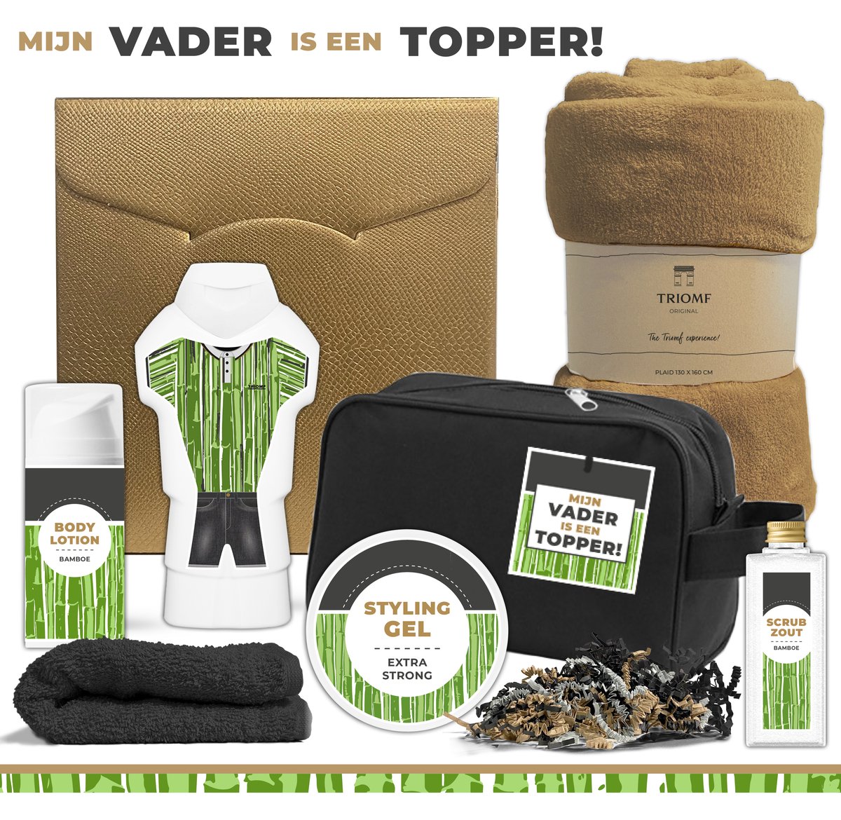 Goedkoopste Geschenkset Mijn vader is een topper! - 7 Producten - 1300 gram | Toilettas zwart - Wellness Cadeau voor hem - Man - Bodylotion - Douchegel - Styling Gel - Scrubzout - Giftset Vaderdag - Bedankt Papa - Gift Verjaardag - Speciaal voor de beste vader