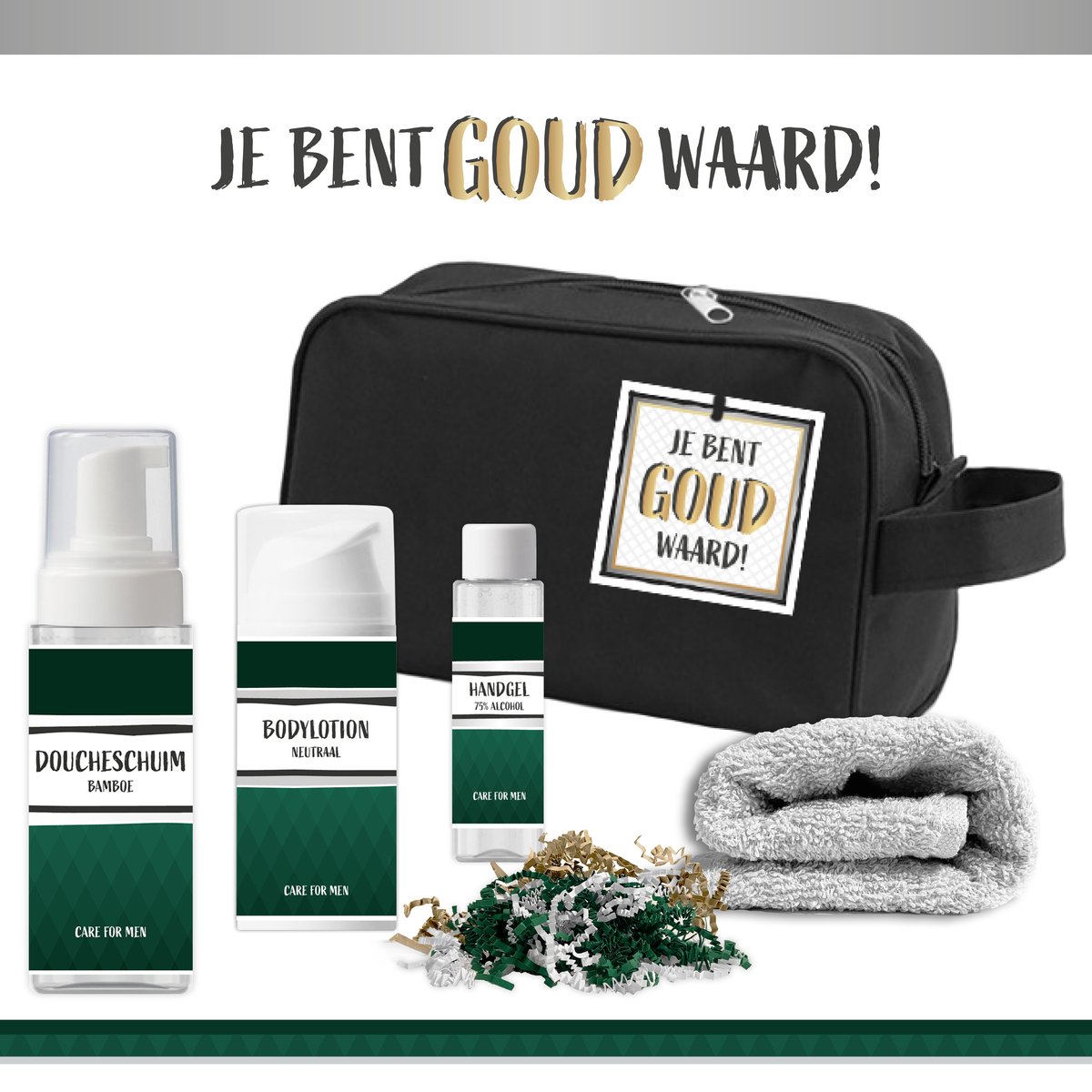 Goedkoopste Geschenkset ''Je bent goud waard! - 5 Producten - 500 Gram | Luxe Cadeaubox voor hem - Wellness Pakket Man - Giftset Vriend Vader - Cadeaupakket Bedankt Collega Vrijwilliger Werknemer - Kerst Cadeau - Verjaardag - Vaderdag - Kerstpakketje Groen Goud