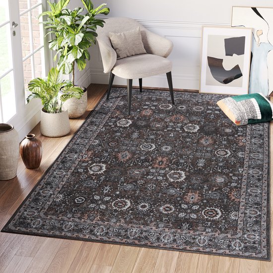 Tapiso Ritz Tapis Gris Foncé Poils Courts Katoen Antidérapant Salon Tapis Taille - 200x300