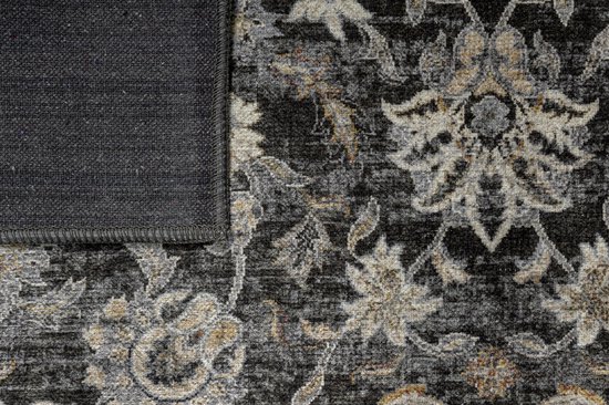 Tapiso Ritz Tapis Grijs Floral Katoen Antidérapant Salon Tapis Taille - 80x150