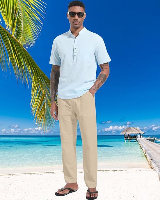 LVCBL Short D'été Décontracté En Lin Avec Poches Et Taille