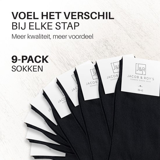 Jacob & Roy's Zwarte Sokken - Kousen - 9 paar - Heren & Dames - Katoen - Maat 43-46 - Socks - Naadloos