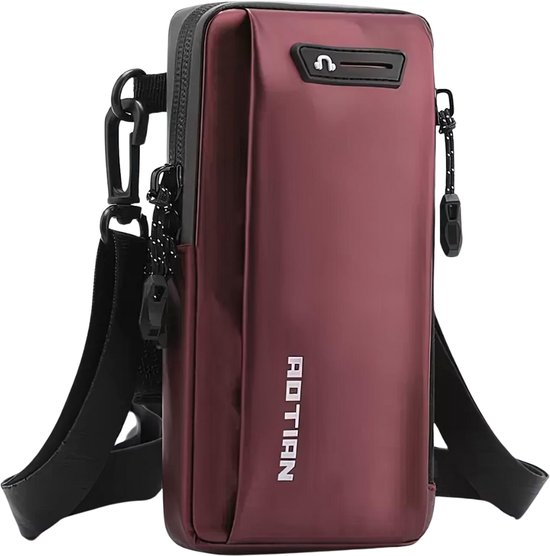 Foto: Ainy rotian wijn rood schoudertas met vakken en pasjeshouder multifunctionele handtas voor heren en dames klein telefoontasje voor smartphone iphone sleutels portemonnee crossbody tas schouderband hardloop telefoonhouder heuptasje