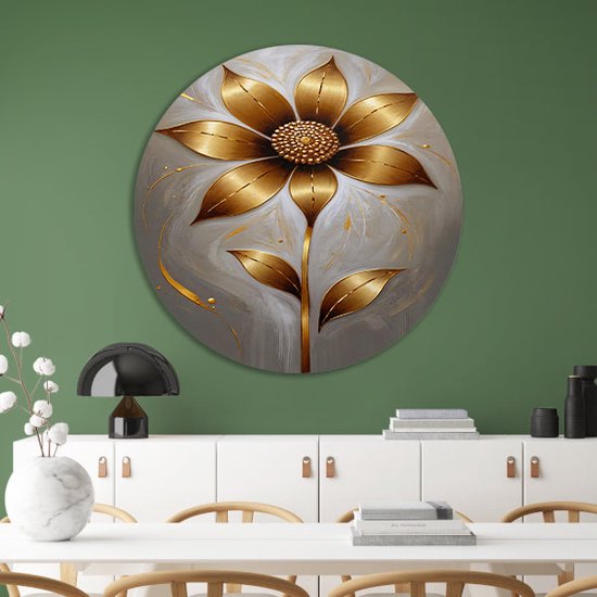 Tableau Bloem - Décoration murale nature ronde - Décoration murale ronde Feuille - Décoration murale moderne - Échelle murale - Décoration murale chambre cercle forex 60x60 cm