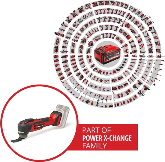 Einhell Power X-Change multitool met cirkel van Einhell gereedschap.
