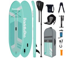 LifeGoods PaddlePro SUP Board - Luxe Set - met Zitje - Opblaasbaar Paddle Board - Max. 150KG - 320x81cm - Mintgroen