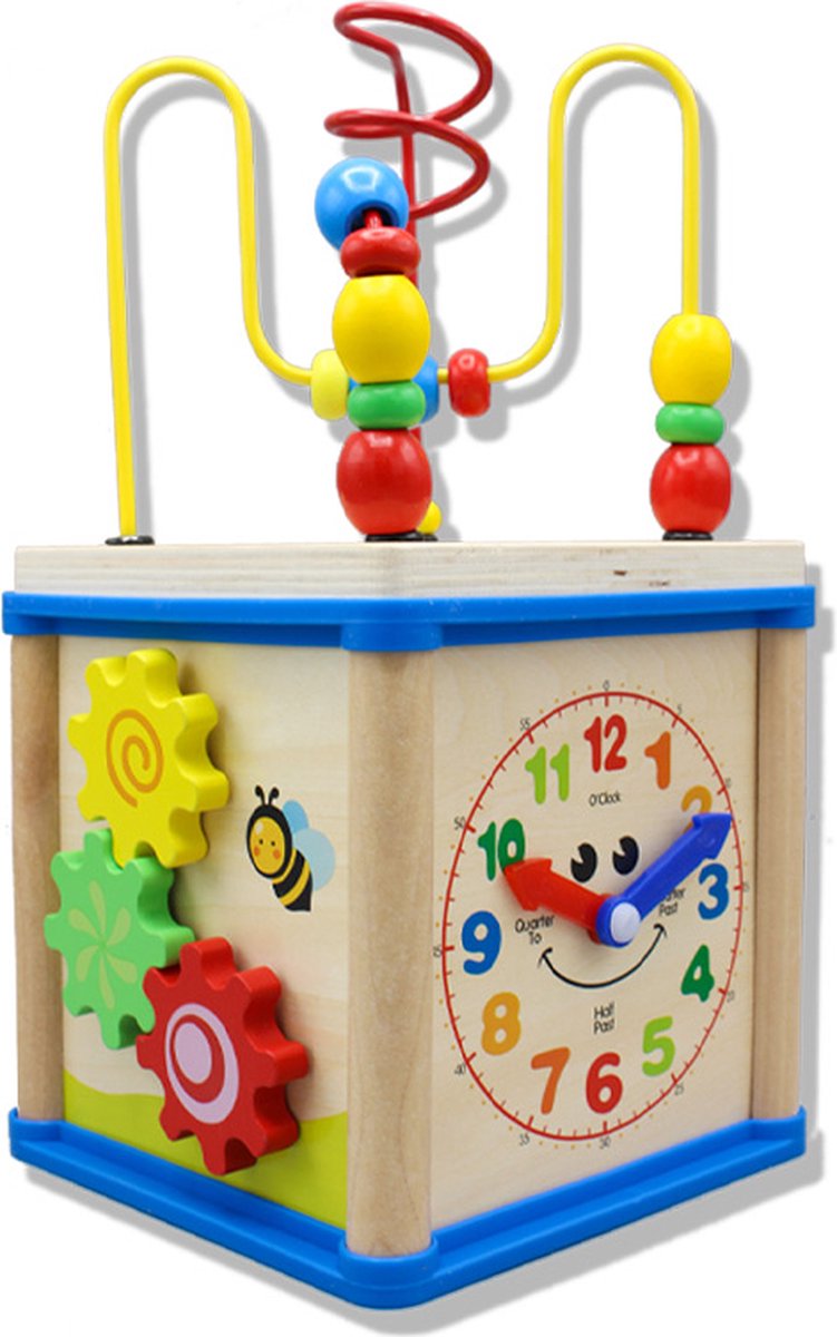 Zacia Toys Houten Activiteiten Kubus Kralenspiraal Houtenspeelgoed Educatief Speelgoed Blokken & Kralenbaan Speelset Activity Centre