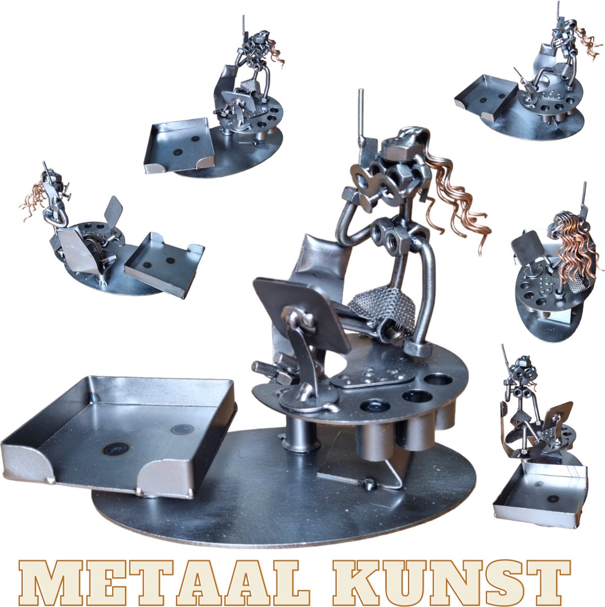 Kantoormedewerker-secretaresse-metaal kunst-metaal beeld-kantoor-office-het best cadeau-uniek-verjaardag-medewerker van de maand-sinterklas gift-kerst-geschenk