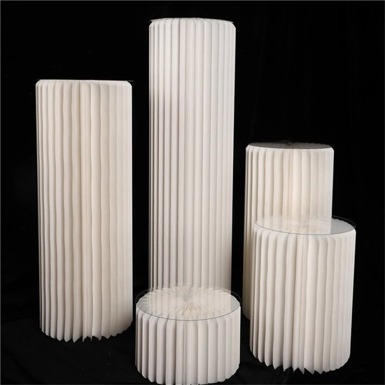 Eszenzics™ Table cylindrique pliable en papier - Set H20/40/60/80/100 - Décoration de mariage - Dessert - Table - Thé haut - Support - Ornement - Anniversaire - Support à fleurs - Fête