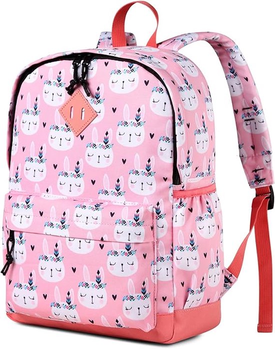 Tas met konijnen zalmroze veel vakken Laptoptas Schoolrugtas. bol