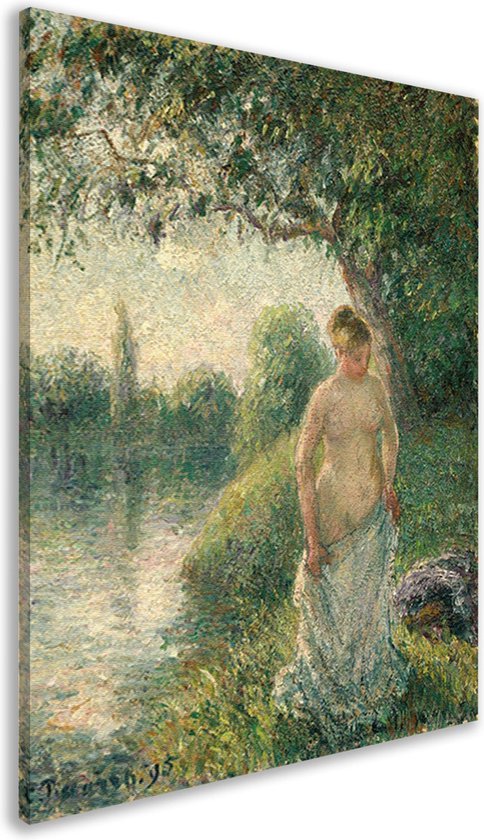 De bader - Camille Pissarro schilderij - Naakt schilderijen - Schilderij op canvas Vrouw - Schilderijen op canvas industrieel - Canvas schilderijen woonkamer - Kunst canvas 60x90 cm