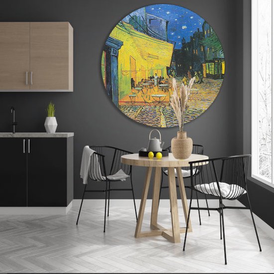 Terrasse de café la nuit - Cercle mural Vincent van Gogh - Cercle mural de café - Cercle mural Place - Décoration murale moderne - Tableau rond - Oeuvre cercle mural forex 50x50 cm