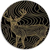 hert wanddecoratie rond - dier wandcirkel - Schilderij rond lijnen - Muurdecoratie landelijk - Schilderij - Wanddecoratie woonkamer muurcirkel aluminium 50x50 cm