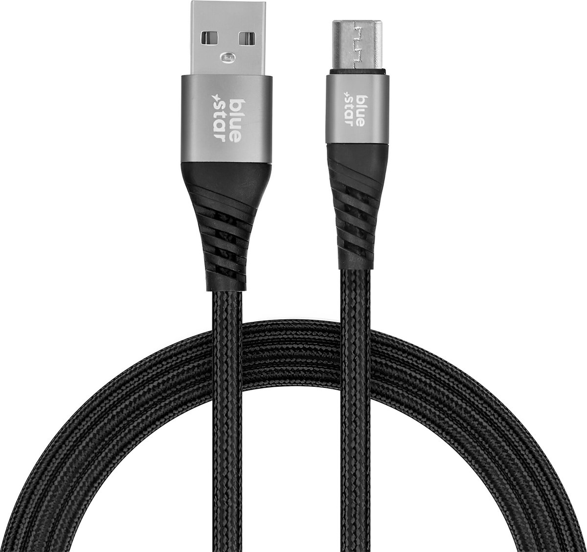 Image of Blue Star, USB-kabel 2A, Gevlochten Nylon 1,2m, Zwart