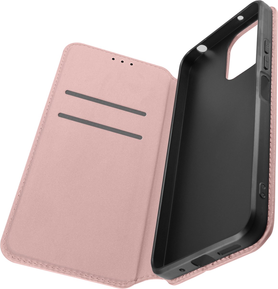 Avizar Foliohoes Geschikt voor Xiaomi Redmi 12 met multifunctionele klep, Rose goud