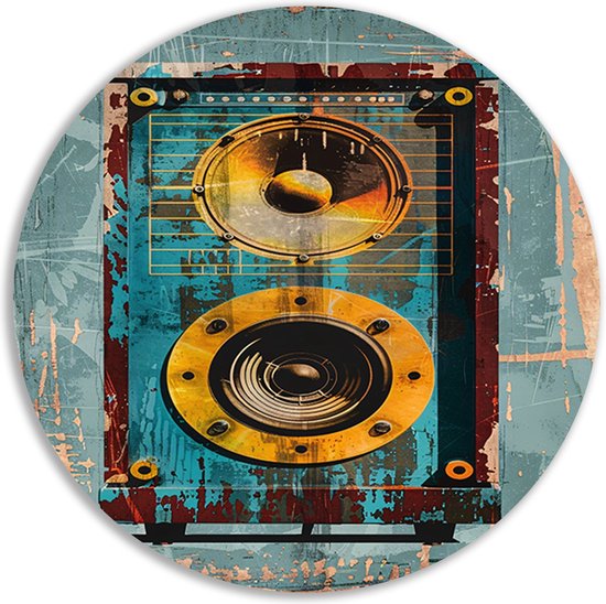 Tableau haut-parleur rond - Cercles muraux Électronique - Cercle mural Fond - Décoration murale rurale - Panneau mural - Décoration bureau cercle mural aluminium 60x60 cm