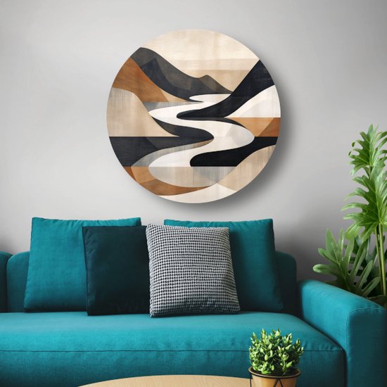 Tableau d'art abstrait rond - Plaque murale minimaliste - Tableau Salon - Tableau rural - Panneau mural - Décoration murale chambre cercle mural aluminium 40x40 cm