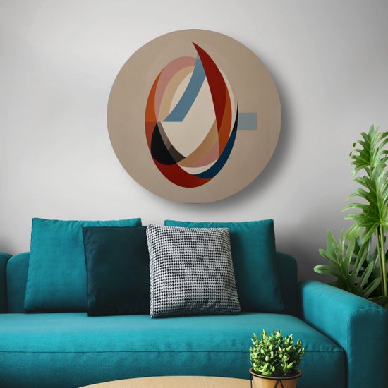 Tableau abstrait rond - Panneau mural minimaliste - Tableau salon - Tableau vintage - Tableau Dibond - Art mural cercle aluminium 100x100 cm