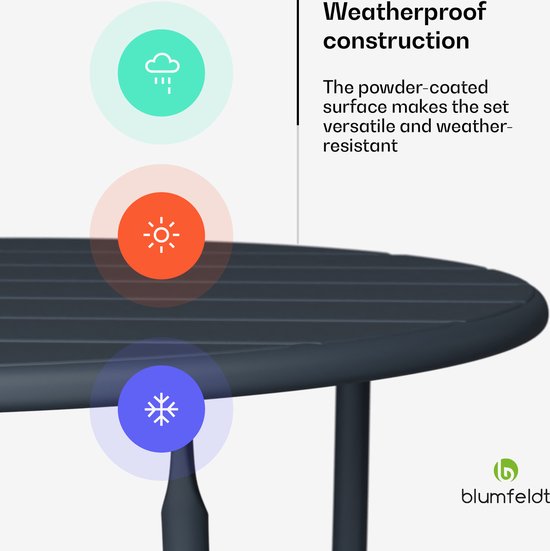 Blumfeldt Salon de Jardin Retrochic - Table + 2 Chaises 60 cm - Pliable - Anthracite