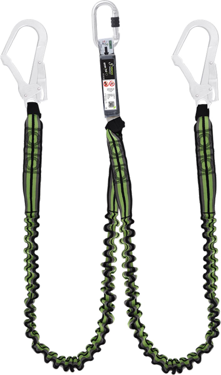 Kratos Safety elastische dubbele veiligheidslijn 2x steigerhaak en karabijnhaak 1.5meter FA3080015 - FA5010322B Aluminium karabijnhaak - Incl. FA5010322B Aluminium karabijnhaak
