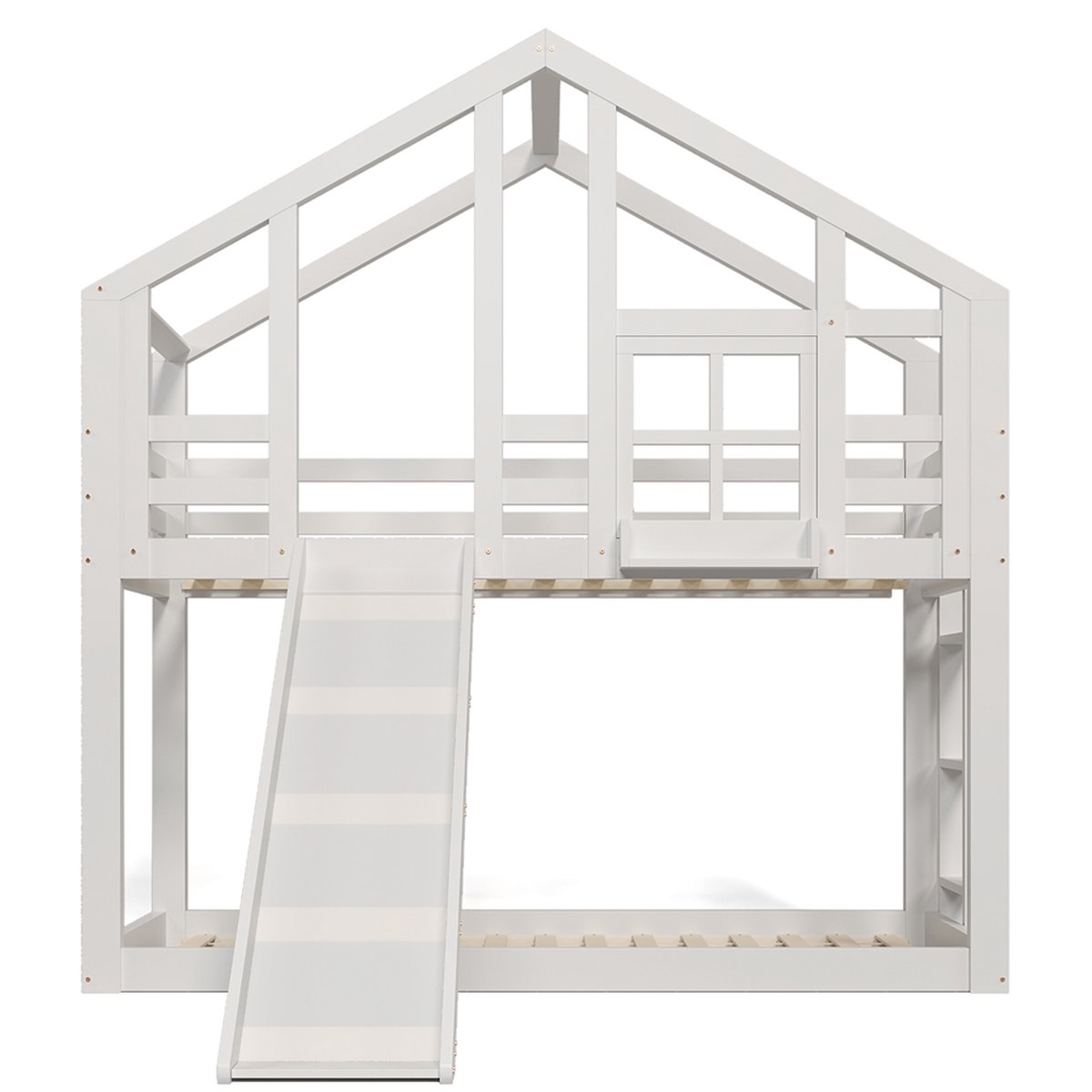 Lit Cabane Superposé Enfant 90x200 Cm - 2 Places, échelle, Protection Anti-chute - En Bois, Blanc, Rose Ou Naturel - 5
