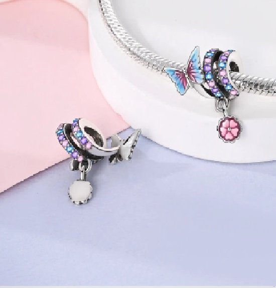 Charm Papillon en Argent | La chance | Bleu violet | Argent sterling 925 | Bracelet de charme | Bijoux | Cadeau de fête des mères | Convient au bracelet standard de 3 millimètres | Romystones
