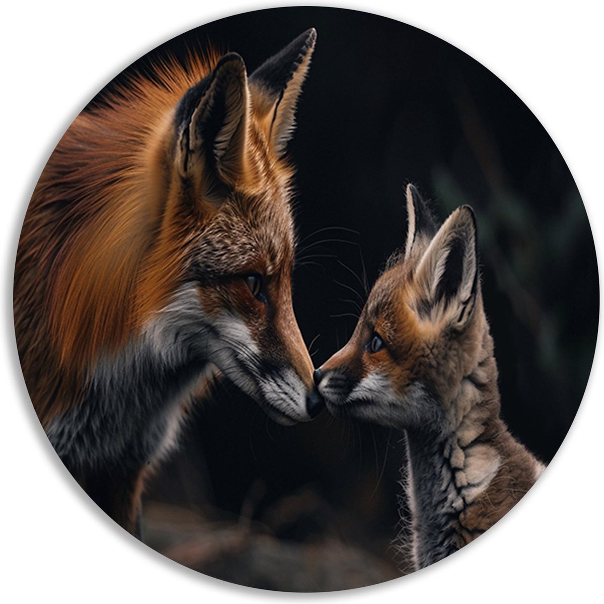Vossen schilderij rond - Dieren wanddecoratie rond - Wandpaneel Baby vos - Modern schilderij - Aluminium schilderij - Kantoor decoratie muurcirkel aluminium 70x70 cm