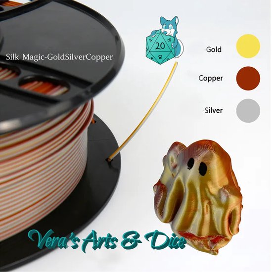 Foto: Royal hertiage 3d print filament vera s arts dice goud zilver koper 1kg 1 75 mm pla trio kleur filament triple colour filament gold silver copper 3d printing filament 1000 gram plastic multicolor