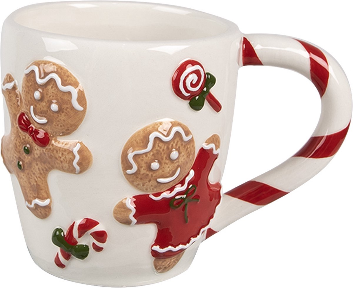 Clayre & Eef Mok 325 ml Wit Rood Keramiek Gingerbread man