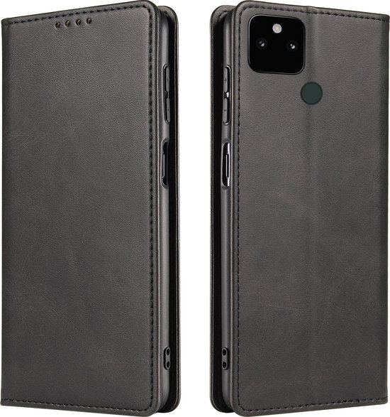 Zwart kunstleren telefoonhoesje van Smartphonica, voor- en achterkant.