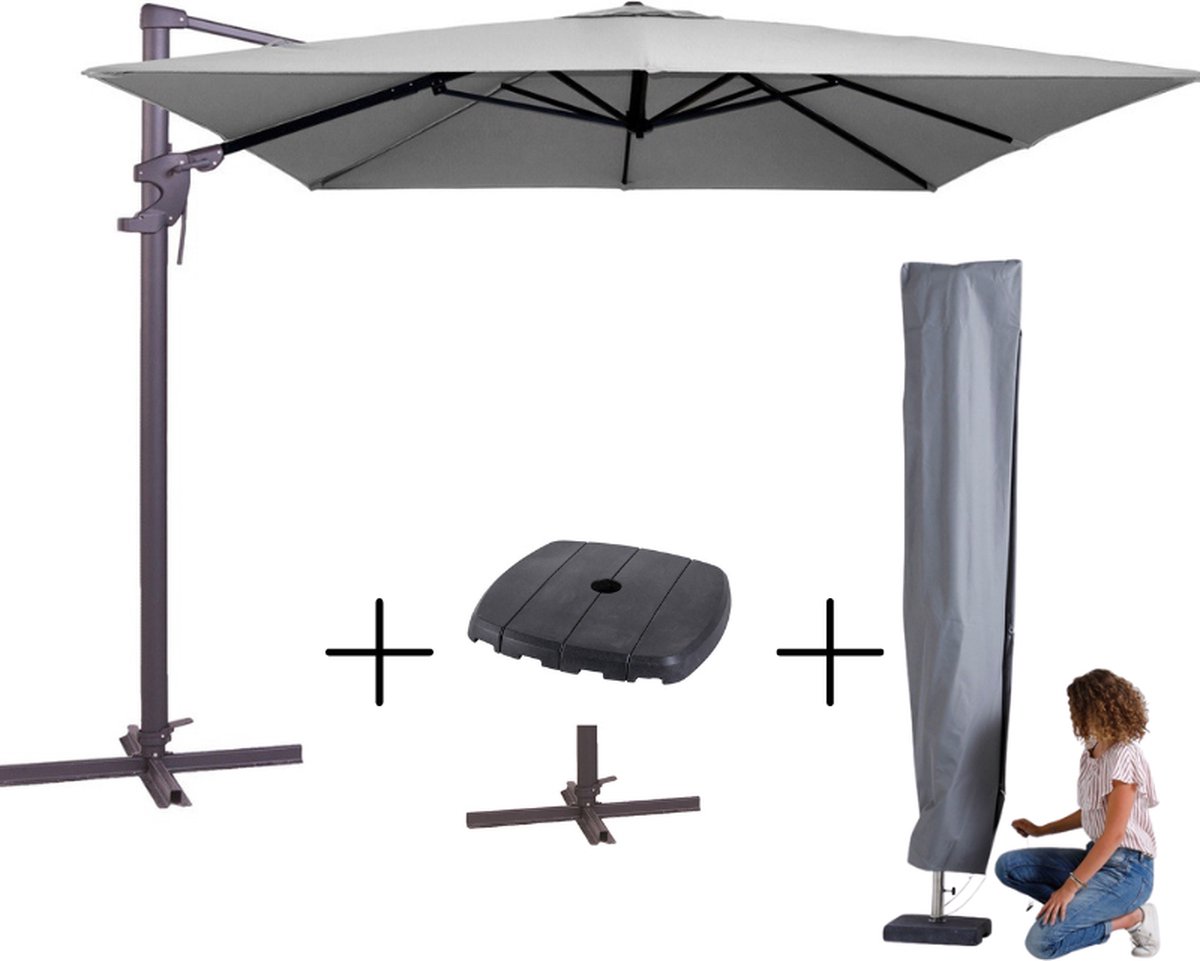 MEGA COMBI DEAL! Madison Parasol monaco flex III light grey + voet + hoes