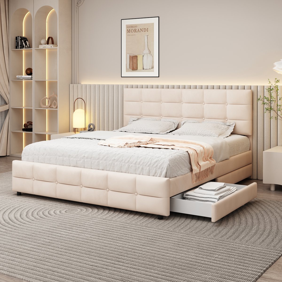 Gestoffeerd bed 180x200 met lattenbodem microvezel grijs Mados