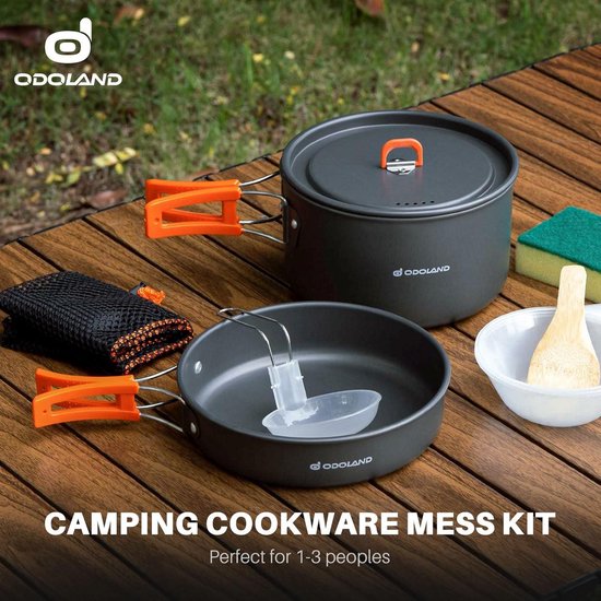 Kookgerei voor kamperen met anti-aanbaklaag - Lichtgewicht campingpotten en pannen set - Inclusief kommen, soeplepel - Voor backpacken, buiten koken en picknicken - Geschikt voor 2-3 personen camping pannenset — afbeelding 2