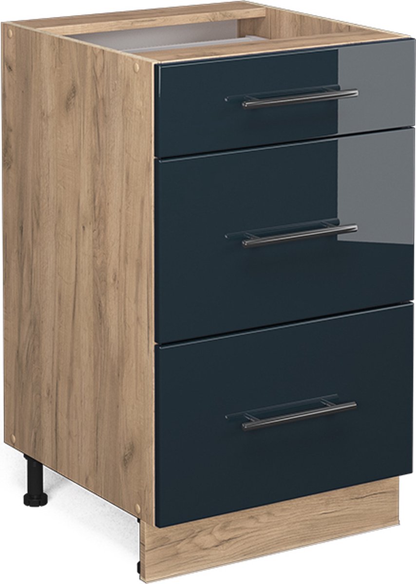 Vicco Fame-Line Keukenkasten – 50 cm zonder werkblad Donkerblauw hoogglans Donkerblauw hoogglans/Goudkleurig Eiken