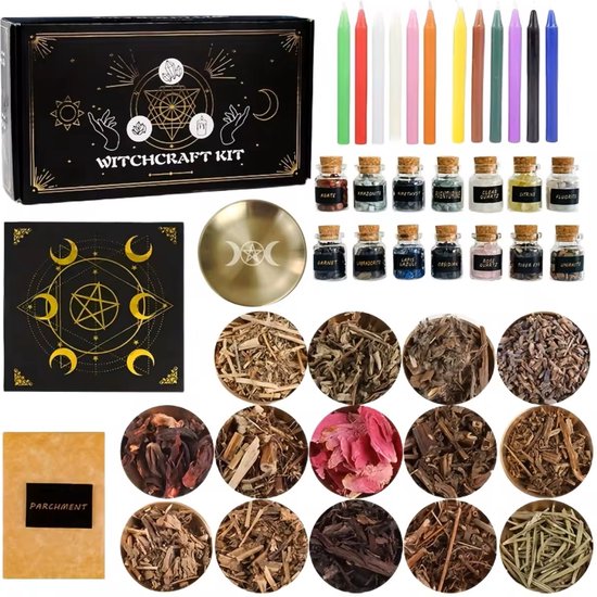 “Betoverende en uitgebreide kit voor heksenbenodigdheden - Witchcraft set - Uniek en compleet - magische tools en -gereedschappen voor heksenspreuken, genezing en rituelen - leuk voor Sinterklaas en kerst