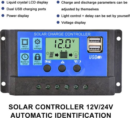 Accu regelaar 40A Solar laadcontroller | Laadregelaar Solar LCD USB