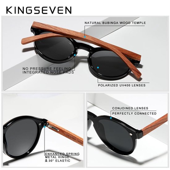 Kingseven zonnebril - UV400 - Gepolariseerd - Bamboo - Bruin - Brownstar - Z1319 van Kingseven — afbeelding 5